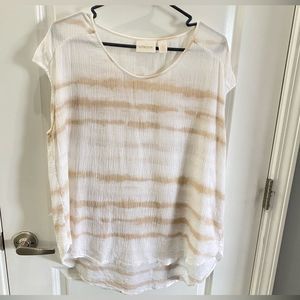 🌟🛍️CHICOS Gauzy Lightweight neutral 100% cotton coastal sheer top blouse airy